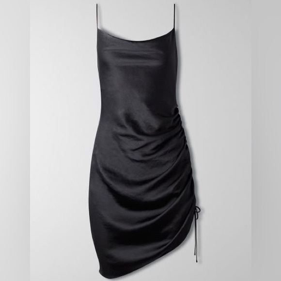NWT WILFRED ARITZIA Sestina slip asymmetrical ruched dress wear two ways (Black) - Picture 1 of 13